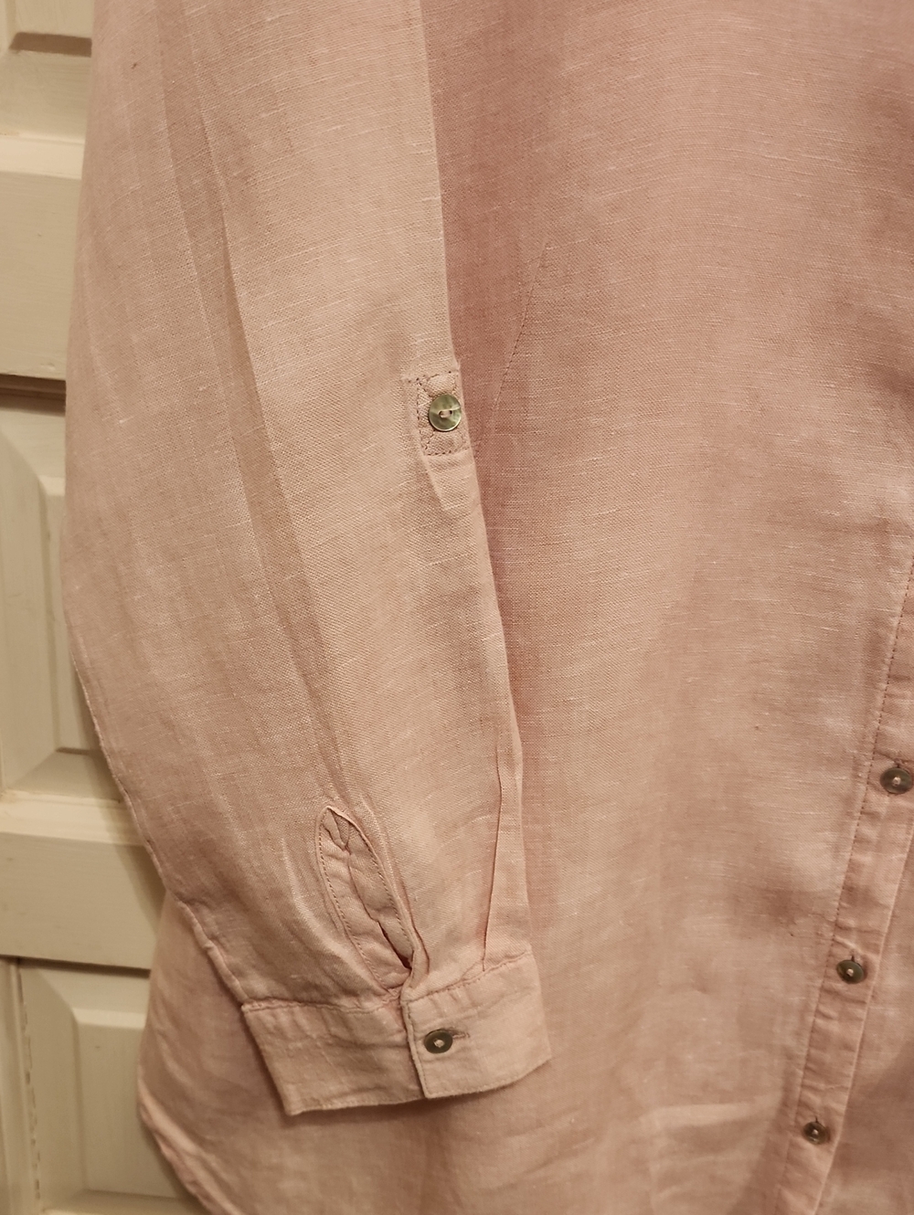 SIGRID OLSEN 100% Linen Light Pink/Peach Vneck Women's Button-FrontTop - Picture 12 of 15